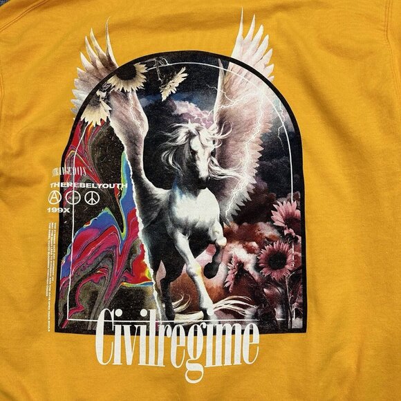 Civil Regime Hoodie Men Large Yellow Pullover Hooded Sweatshirt - Picture 3 of 10